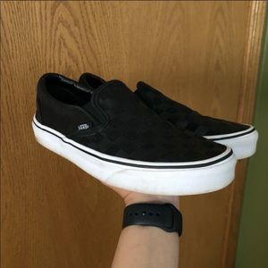 Vans black and grey checkered slip ons